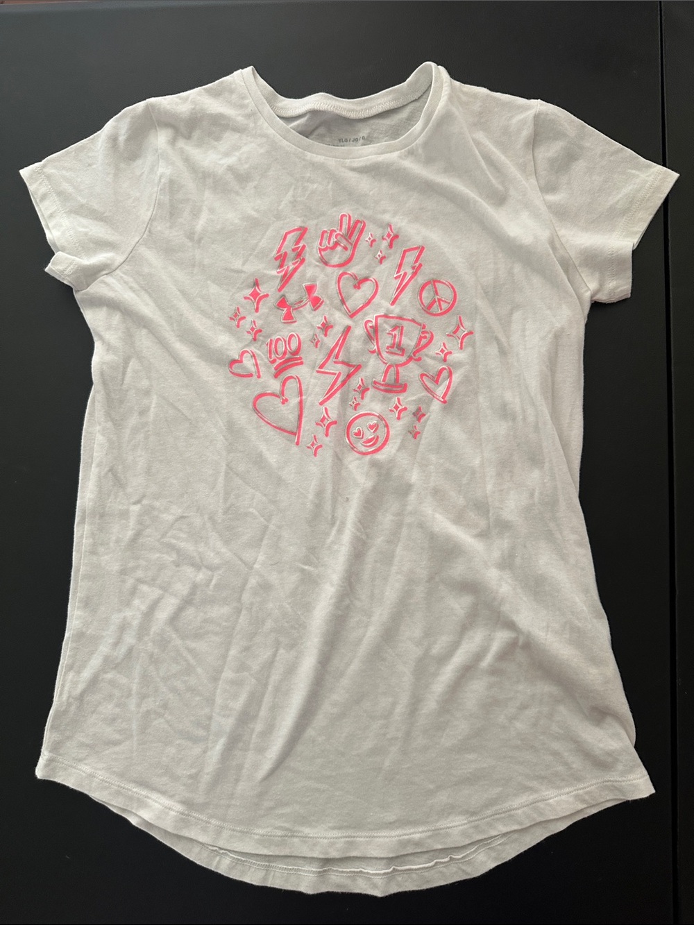 Under Armour White Short-Sleeve Tee with Neon Pink Doodle Graphic